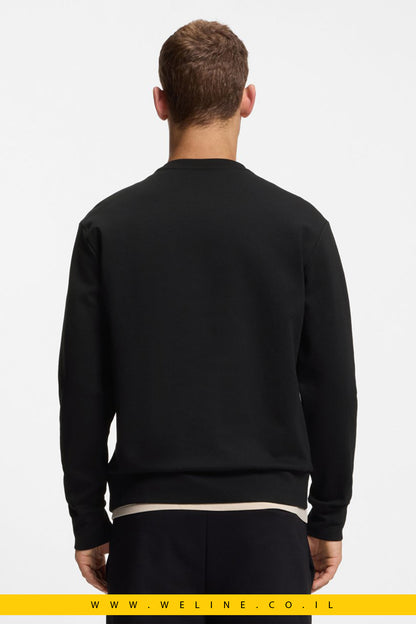 סווטשירט כותנה משולבת עם מונוגרמת Double B – שחור | BOSS
