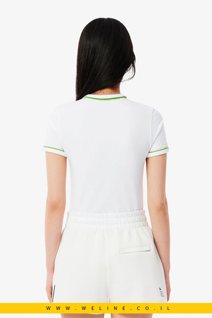 טי-שירט לנשים עם עיטורי קונטרסט – לבן – Lacoste
