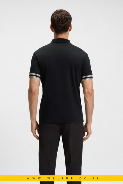 חולצת פולו Slim Fit לגברים BOSS עם שרוולים מפוספסים
