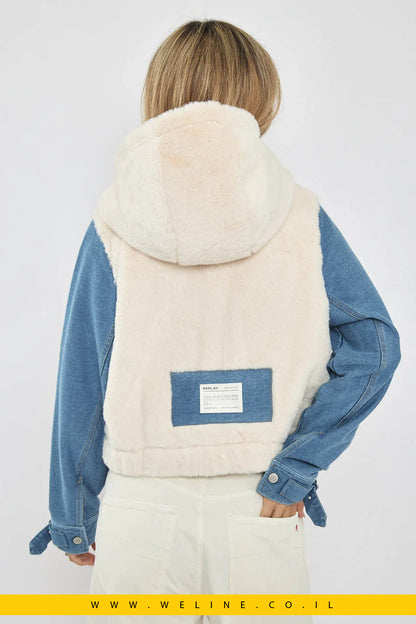 ג'קט גינס קצר לנשים בצבע קרם