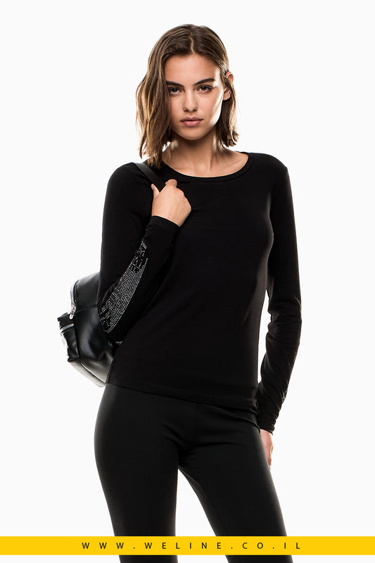 חולצת לוגו ארוכה עם מיקרו ניטים – EA7 Emporio Armani
