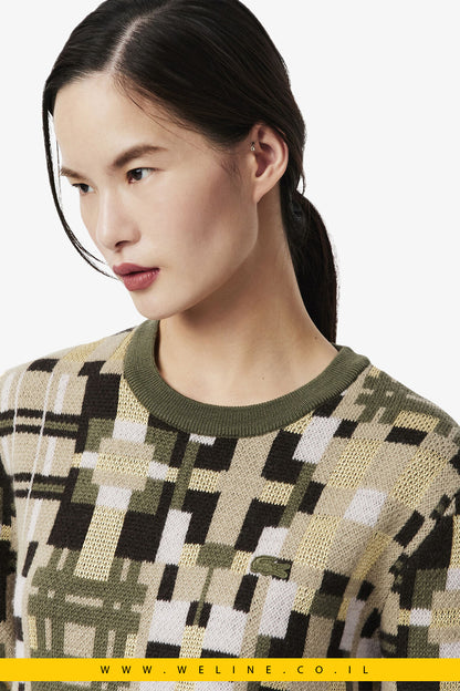 סוודר צמר ג’קארד גרפי עם צווארון עגול מבית Lacoste