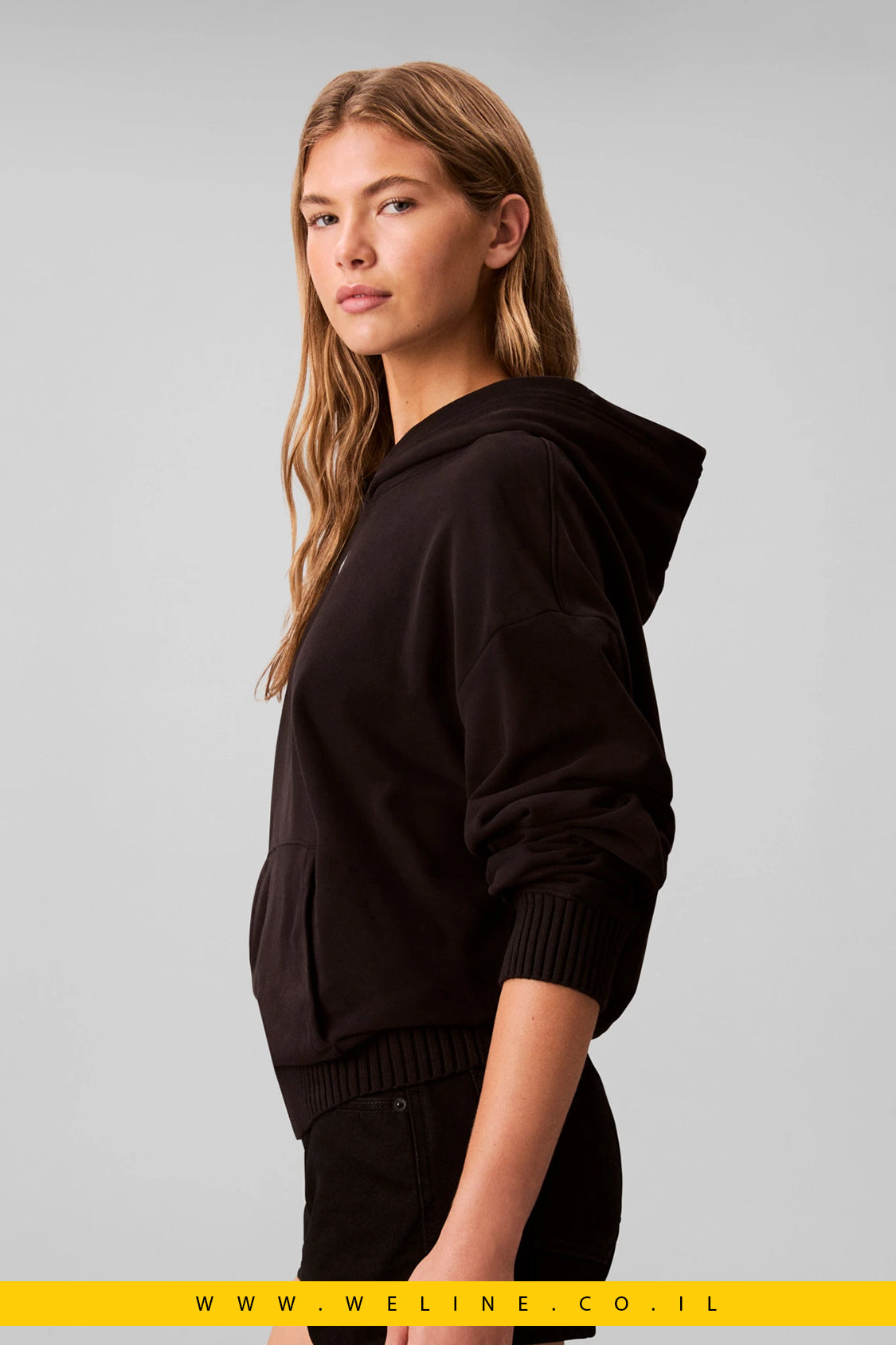 קפוצ'ון Calvin Klein Jeans – Woven Label Peached Hoodie שחור