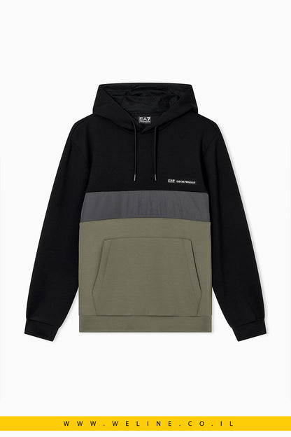 סווטשירט קפוצ׳ון בצבעי בלוק – EA7 Emporio Armani