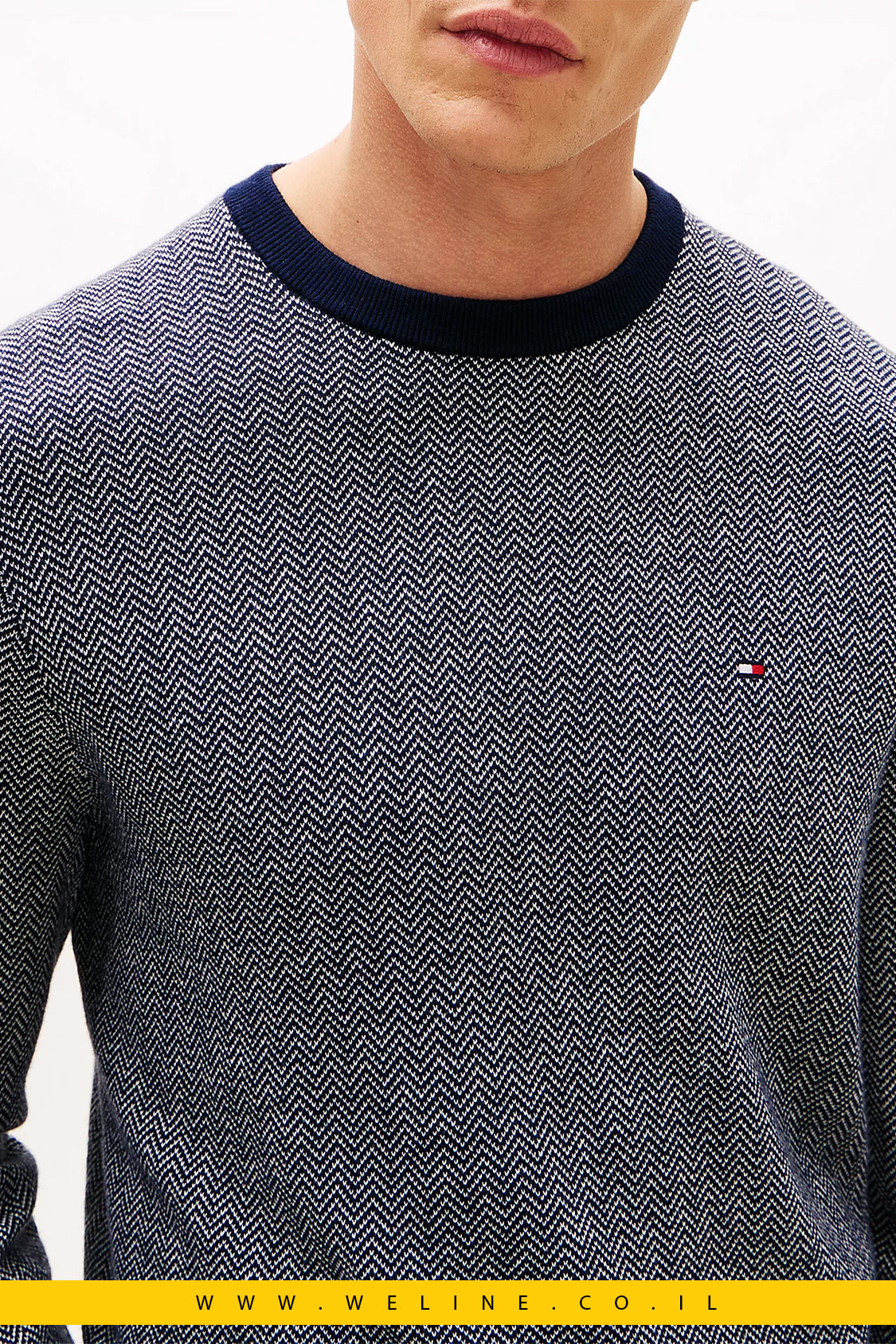 סוודר יוקרתי לגברים Tommy Hilfiger – סריג Herringbone עם קשמיר