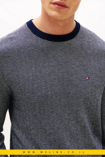 סוודר יוקרתי לגברים Tommy Hilfiger – סריג Herringbone עם קשמיר