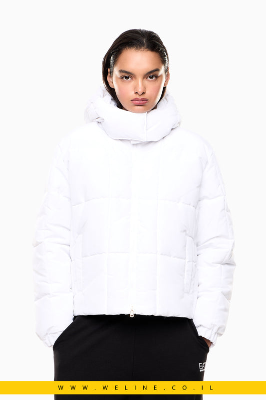 מעיל קווילט מרופד CALIDUM7 עם קפוצ'ון – לבן | EA7