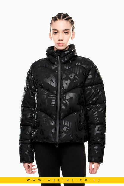 מעיל ניילון מרופד לנשים עם הדפס מונוגרם EA7 – שחור