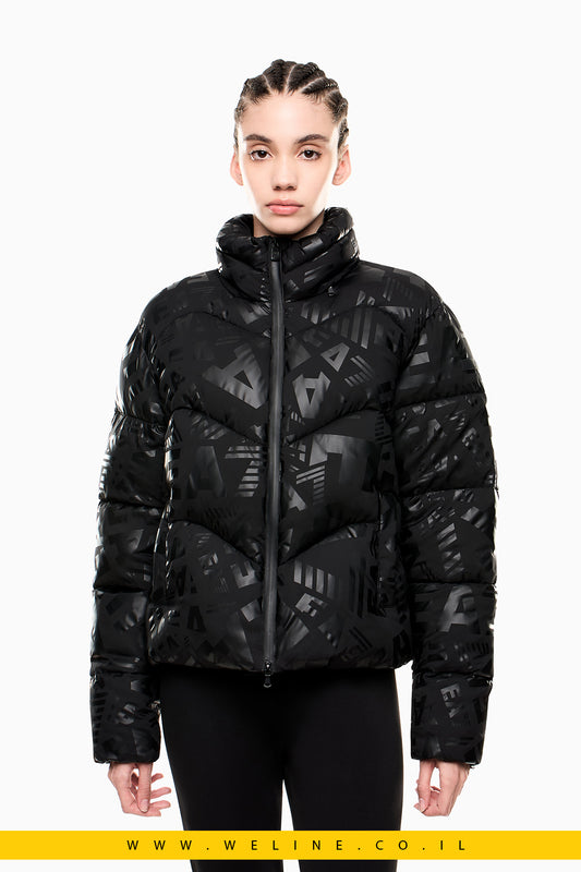 מעיל ניילון מרופד לנשים עם הדפס מונוגרם EA7 – שחור