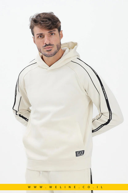 קפוצ'ון גברים EA7 Logo Series – צבע קרם, גזרת Regular