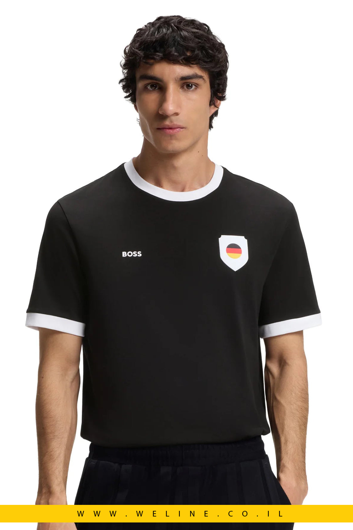 חולצת טי גברים BOSS Stretch-Cotton T-Shirt  Germany Black– Regular Fit