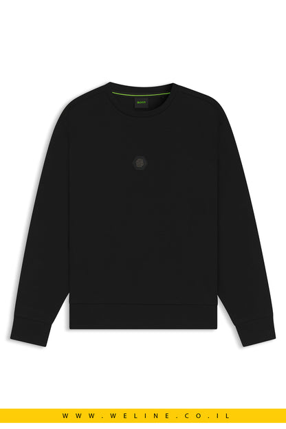 סווטשירט כותנה משולבת עם מונוגרמת Double B – שחור | BOSS
