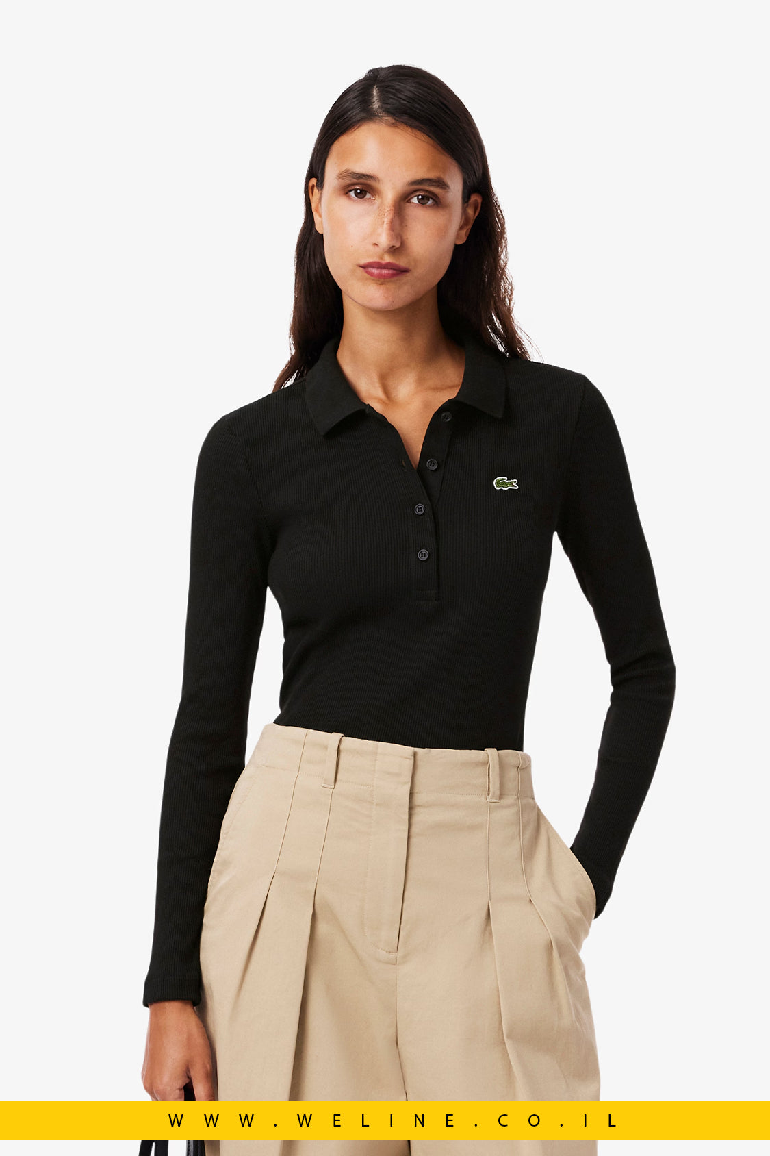 חולצת פולו L.12.D ריב Slim Fit עם שרוול ארוך מבית Lacoste