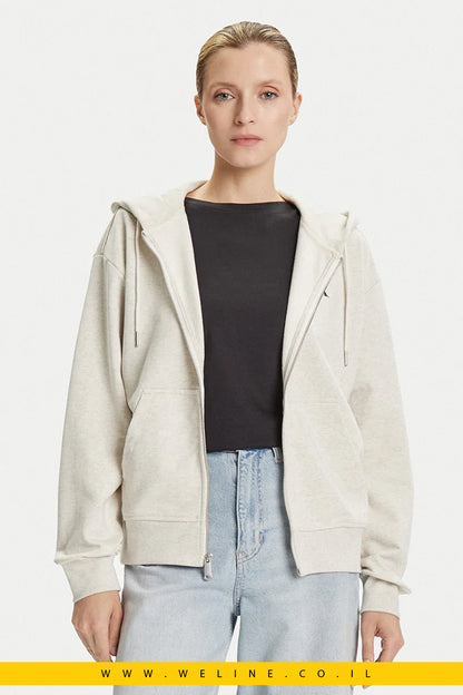 קפוצ'ון נשים Calvin Klein Jeans – דגם Monologo בצבע בז' מלנז' עם רוכסן