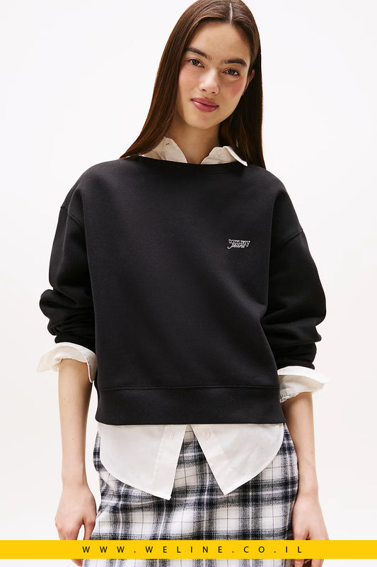 סווטשירט נשים Tommy Jeans עם לוגו מטאלי – Metallic Logo Relaxed Crew Neck Sweatshirt