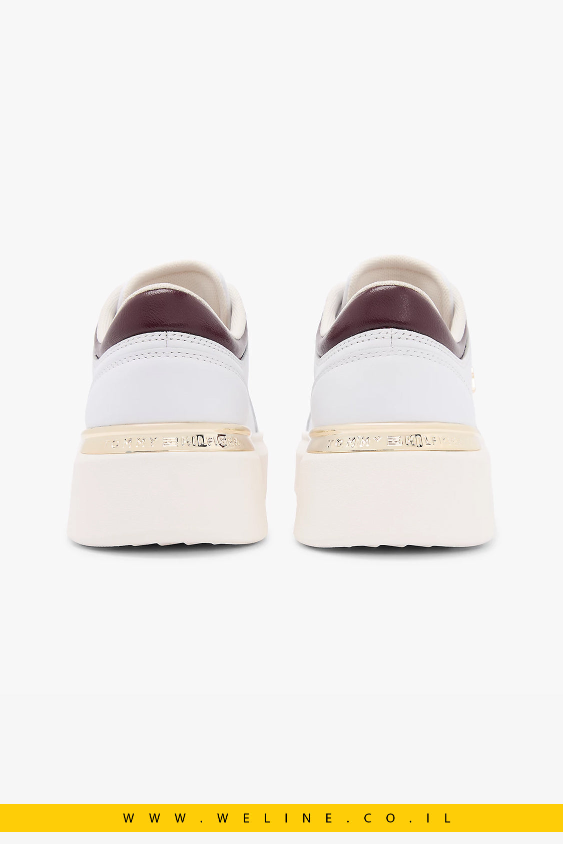 נעלי סניקרס פלטפורמה לנשים Tommy Hilfiger Metallic Heel Leather – צבע לבן/Marzemino