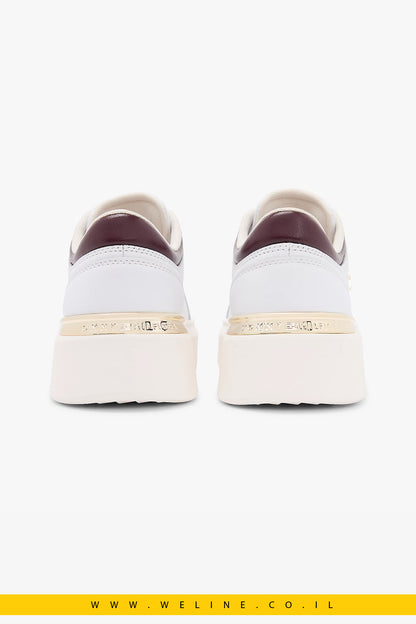 נעלי סניקרס פלטפורמה לנשים Tommy Hilfiger Metallic Heel Leather – צבע לבן/Marzemino