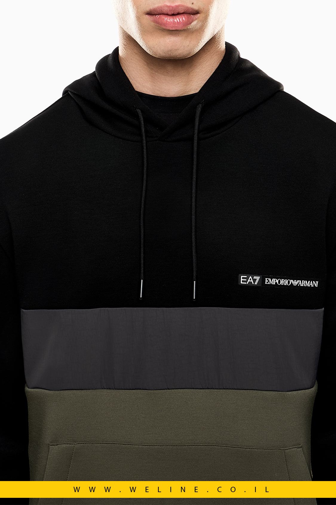 סווטשירט קפוצ׳ון בצבעי בלוק – EA7 Emporio Armani