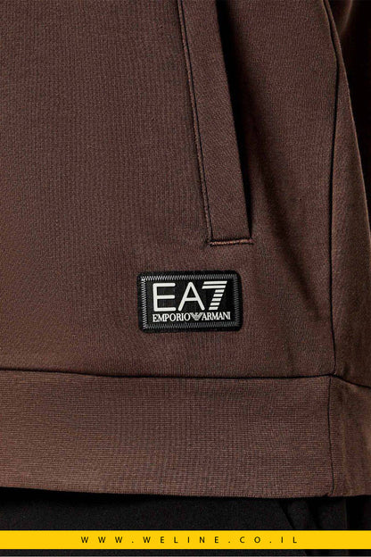 סווטשירט גברים EA7 – חום Chocolate Brown בגזרת Regular