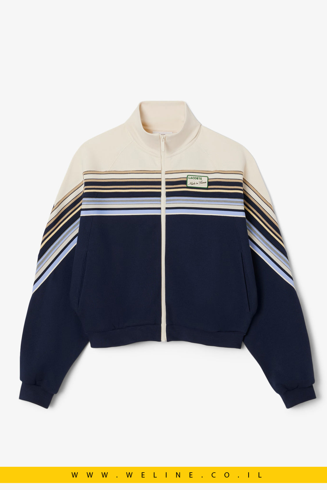 סווטשירט רוכסן Made in France מבית Lacoste – כחול נייבי / לבן