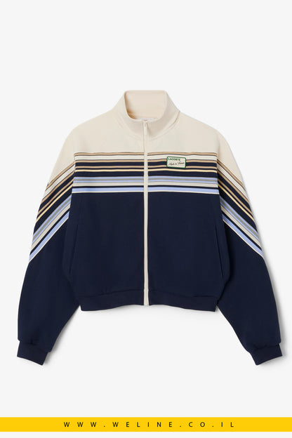 סווטשירט רוכסן Made in France מבית Lacoste – כחול נייבי / לבן