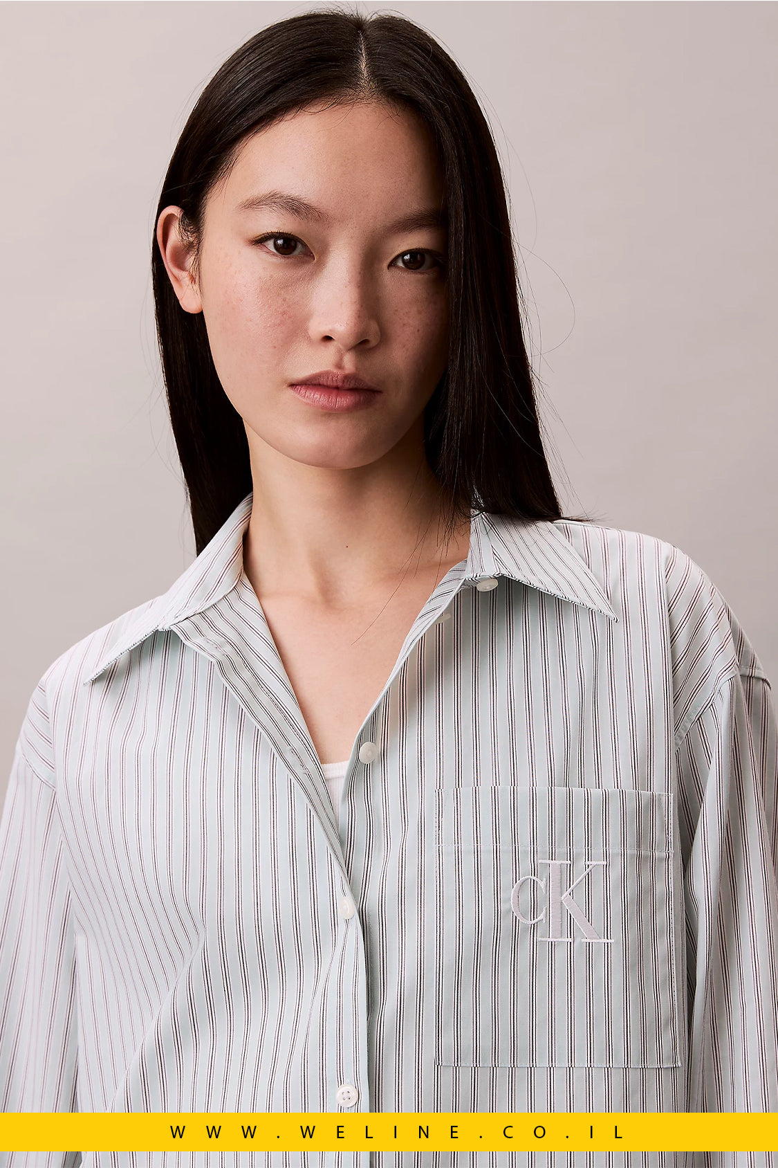 חולצת פופלין מפוספסת מכותנה – Calvin Klein