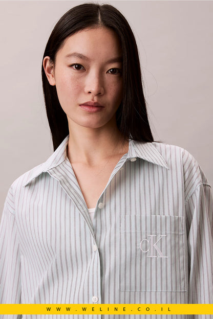 חולצת פופלין מפוספסת מכותנה – Calvin Klein