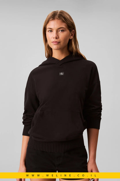קפוצ'ון Calvin Klein Jeans – Woven Label Peached Hoodie שחור