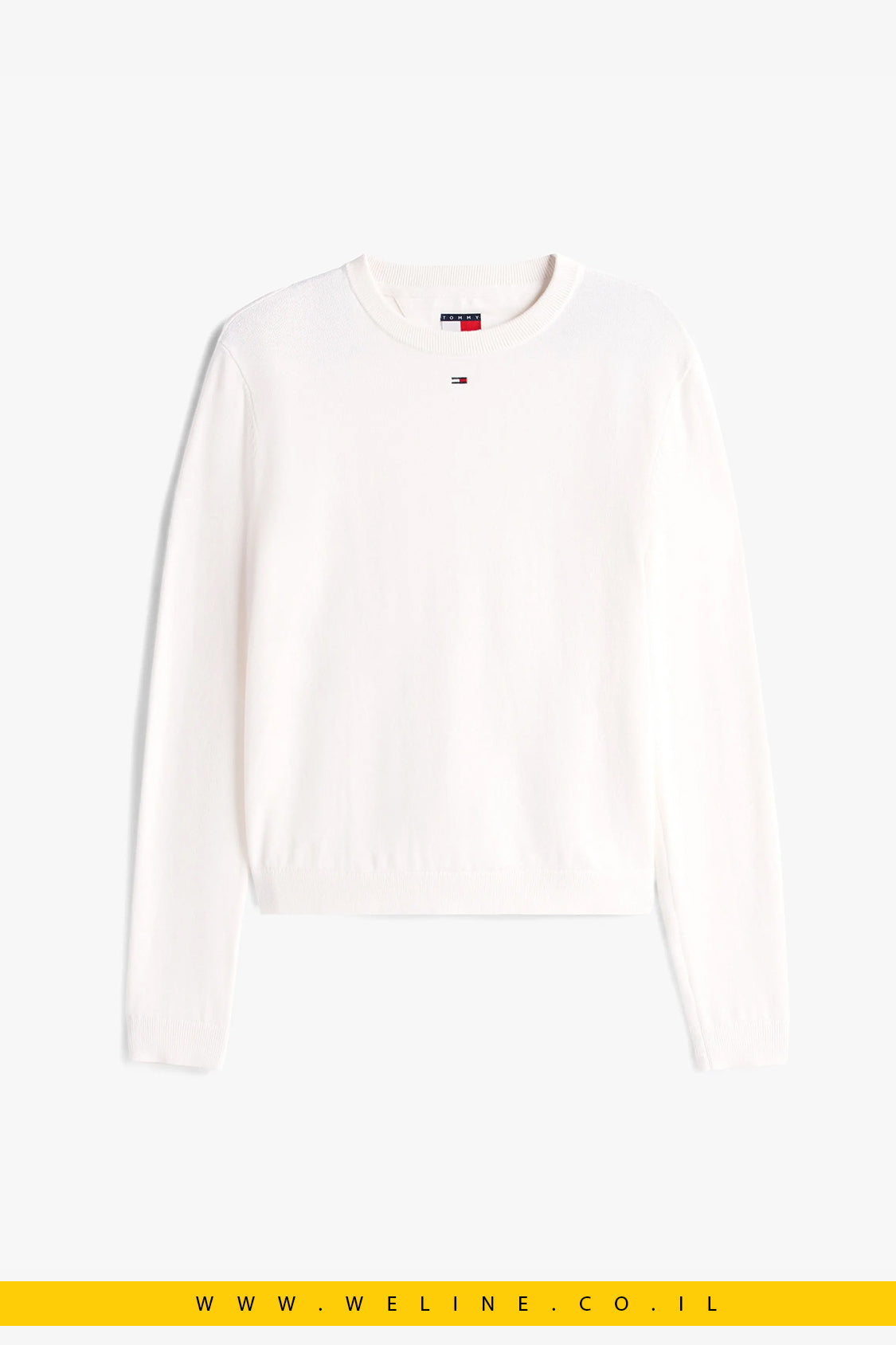 סוודר נשים עם דגל רקום וצווארון קלאסי – Tommy Jeans
