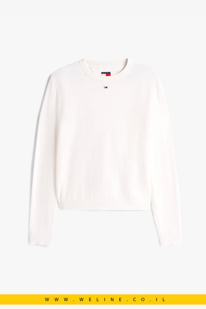 סוודר נשים עם דגל רקום וצווארון קלאסי – Tommy Jeans