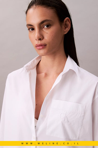 חולצת נשים Calvin Klein Poplin Relaxed – כותנה עם אלסטאן