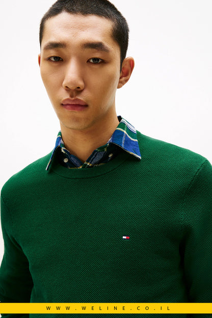 סוודר סריג גברים Tommy Hilfiger – טקסטורה מיוחדת, ירוק Ornamental