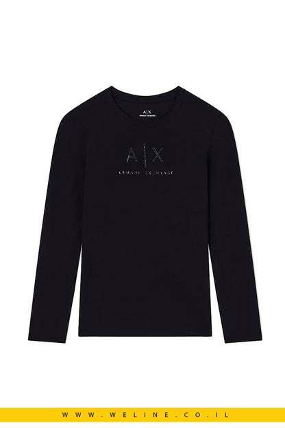 חולצת לונגסליב שחורה עם לוגו – Armani Exchange