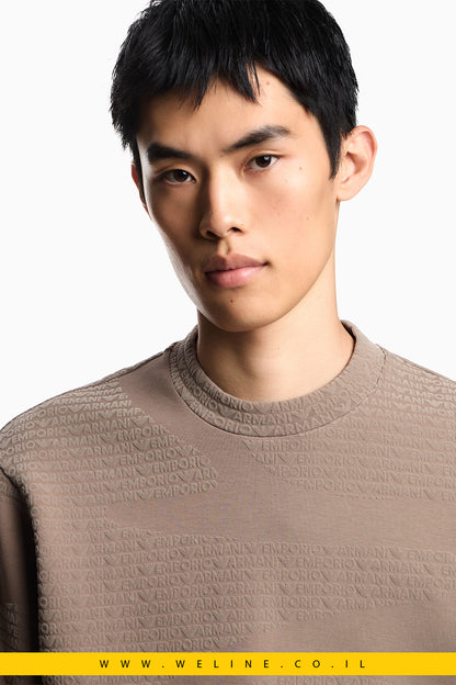 סווטשירט ג׳רזי מתערובת ליאוסל עם הדפס פלוק צפוף ולוגו מובלט לכל האורך