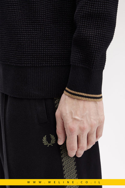 סריג וואפל לגברים – צווארון עגול, שחור