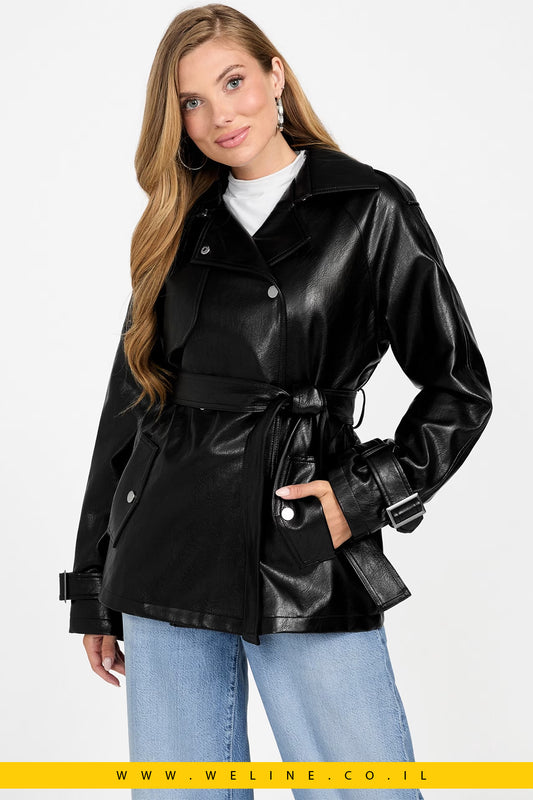 מעיל טרנץ׳ קצר לנשים – Marika Faux-Leather מבית Guess