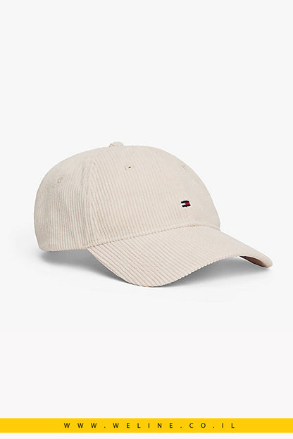 Tommy Hilfiger כובע Corduroy Baseball – עם רקמת Flag קדמית