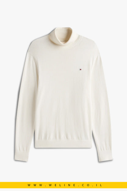 Tommy Hilfiger Cotton Cashmere Roll Neck Jumper – סוודר גולף לגברים כותנה קשמיר בצבע אייבורי