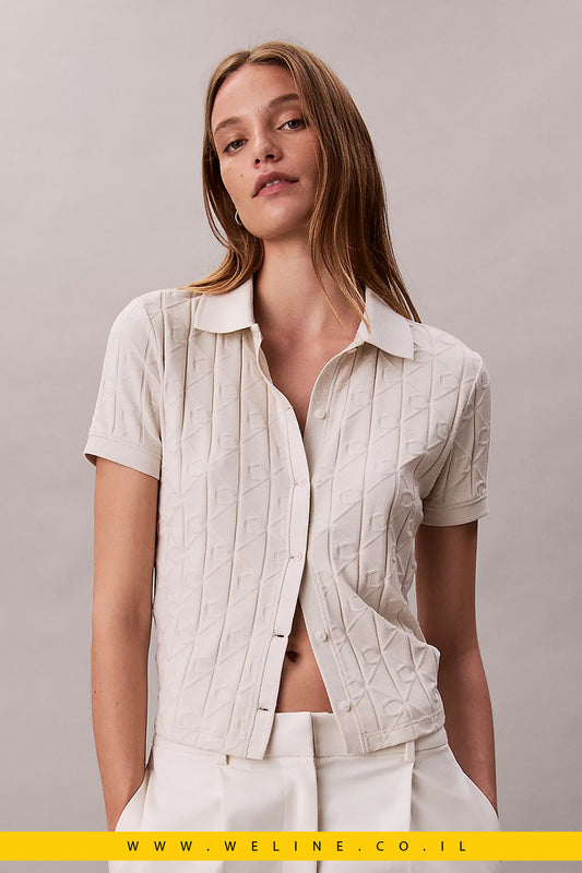 חולצת פולו נשים Calvin Klein Monogram Jacquard – גזרה קלאסית