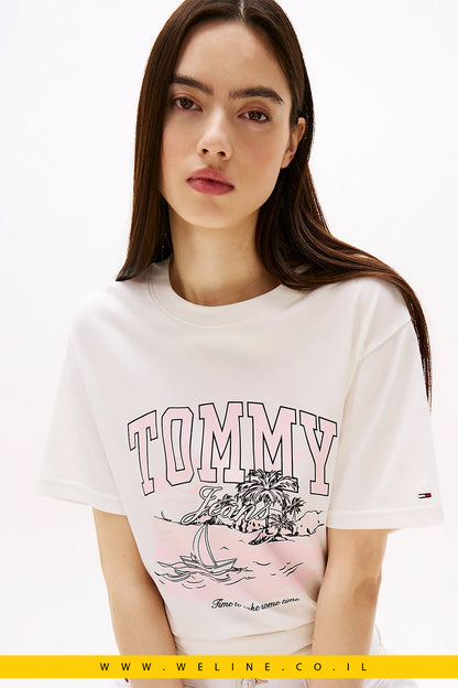 חולצת טי רילקס לנשים עם הדפס טרופי מבית Tommy Jeans