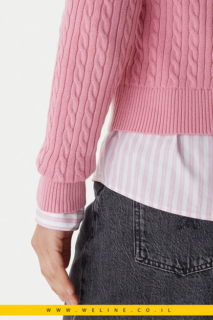 סוודר Cable Essential לנשים – צבע ורוד Mystic Pink