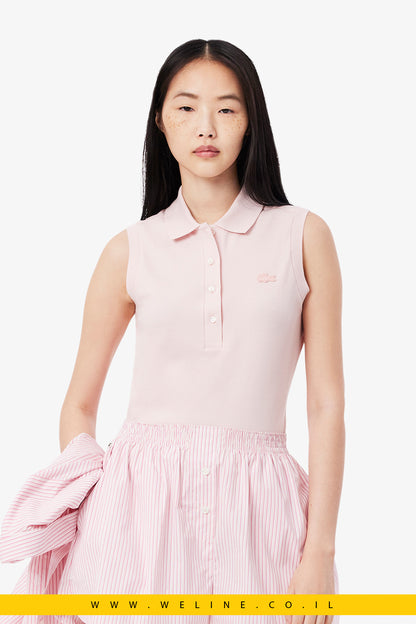 פולו לנשים ללא שרוולים בגזרת Slim – ורוד – Lacoste