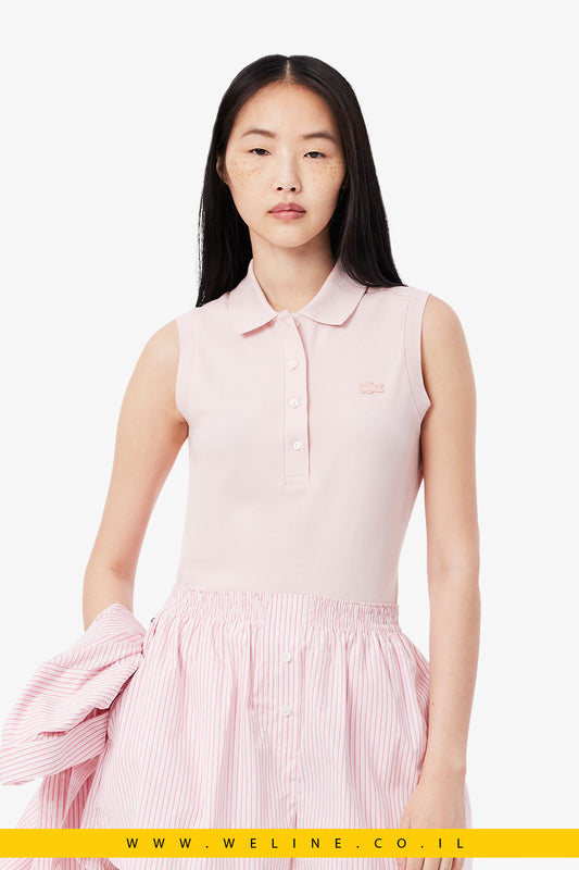 פולו לנשים ללא שרוולים בגזרת Slim – ורוד – Lacoste