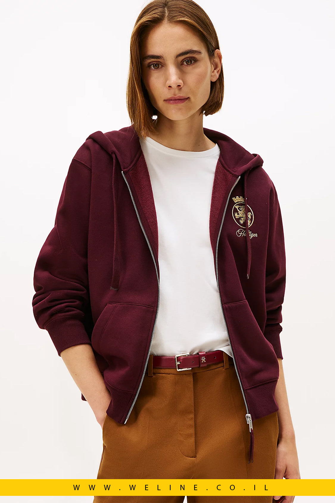 קפוצ'ון נשים Tommy Hilfiger עם רוכסן וזהב – רקמת TH Crest