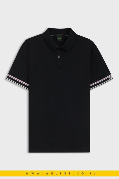 חולצת פולו Slim Fit לגברים BOSS עם שרוולים מפוספסים