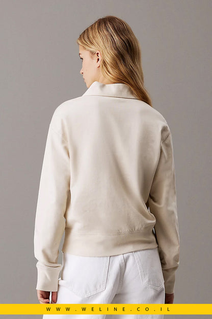 סווטשירט פולו נשים Calvin Klein עם רוכסן – Bone White Regular Fit