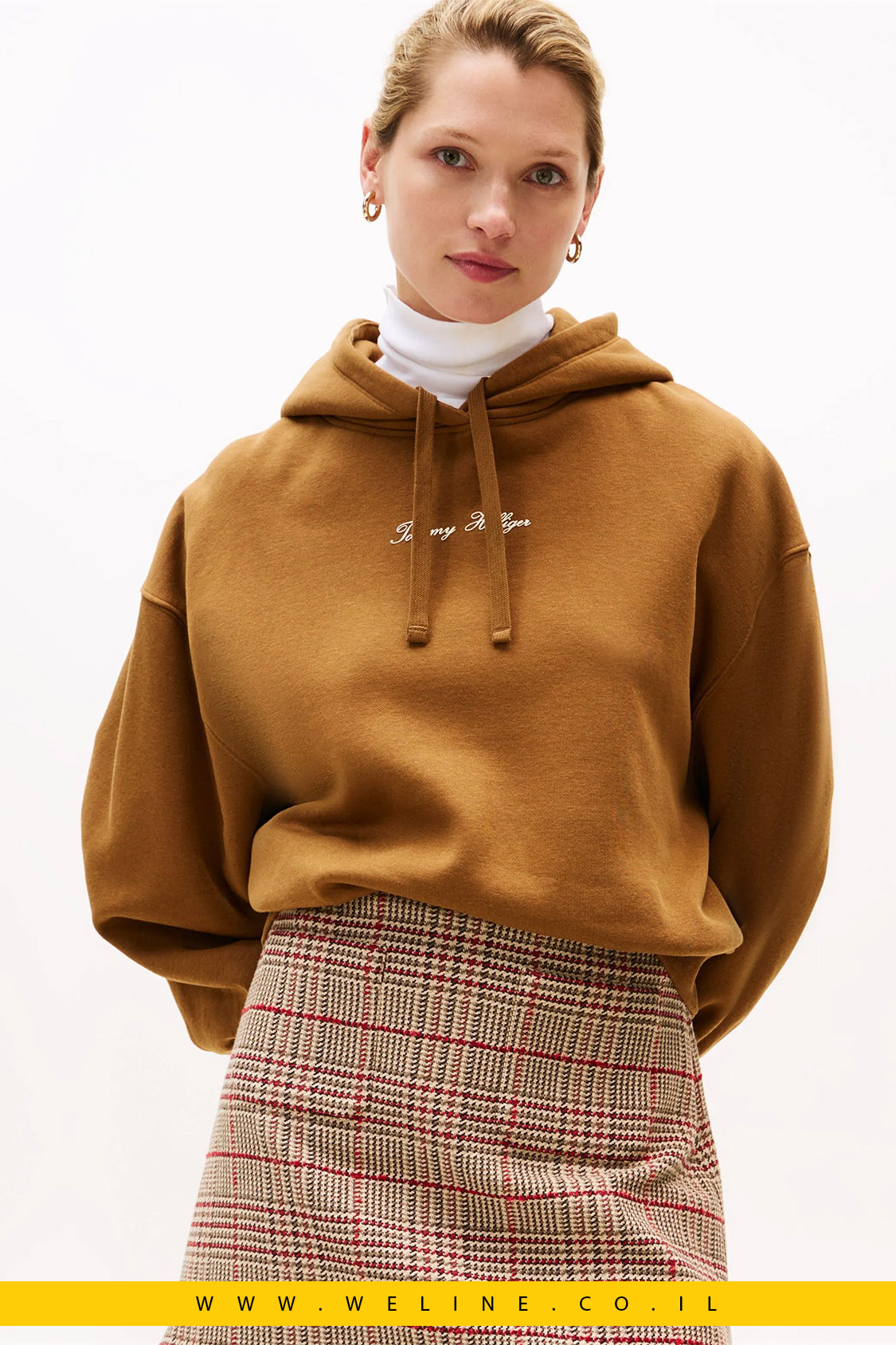 קפוצ׳ון נשים Tommy Hilfiger Textured Logo – גזרה רפויה