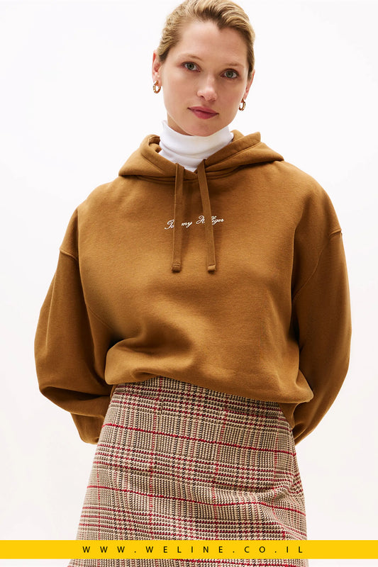קפוצ׳ון נשים Tommy Hilfiger Textured Logo – גזרה רפויה