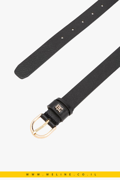 חגורת עור Tommy Hilfiger Essential TH Monogram Leather Belt – צבע שחור קלאסי