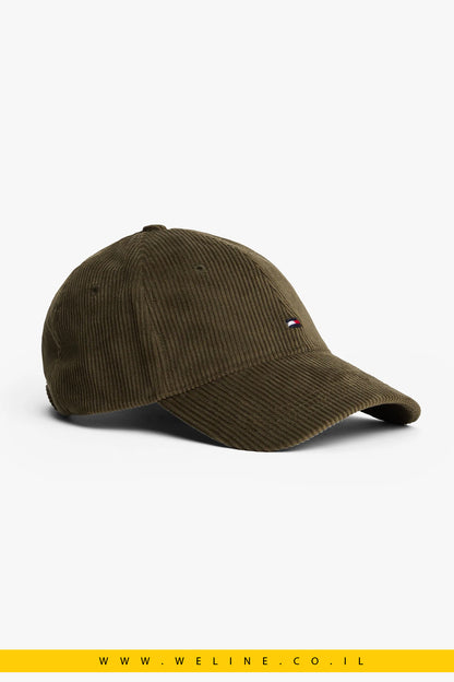 Tommy Hilfiger כובע Corduroy Baseball – עם רקמת Flag קדמית